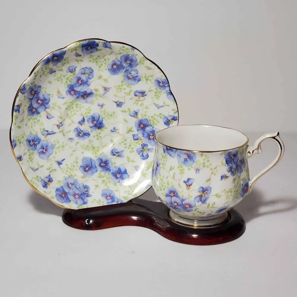 Royal Albert Teacup and Saucer Blue Pansy Vintage